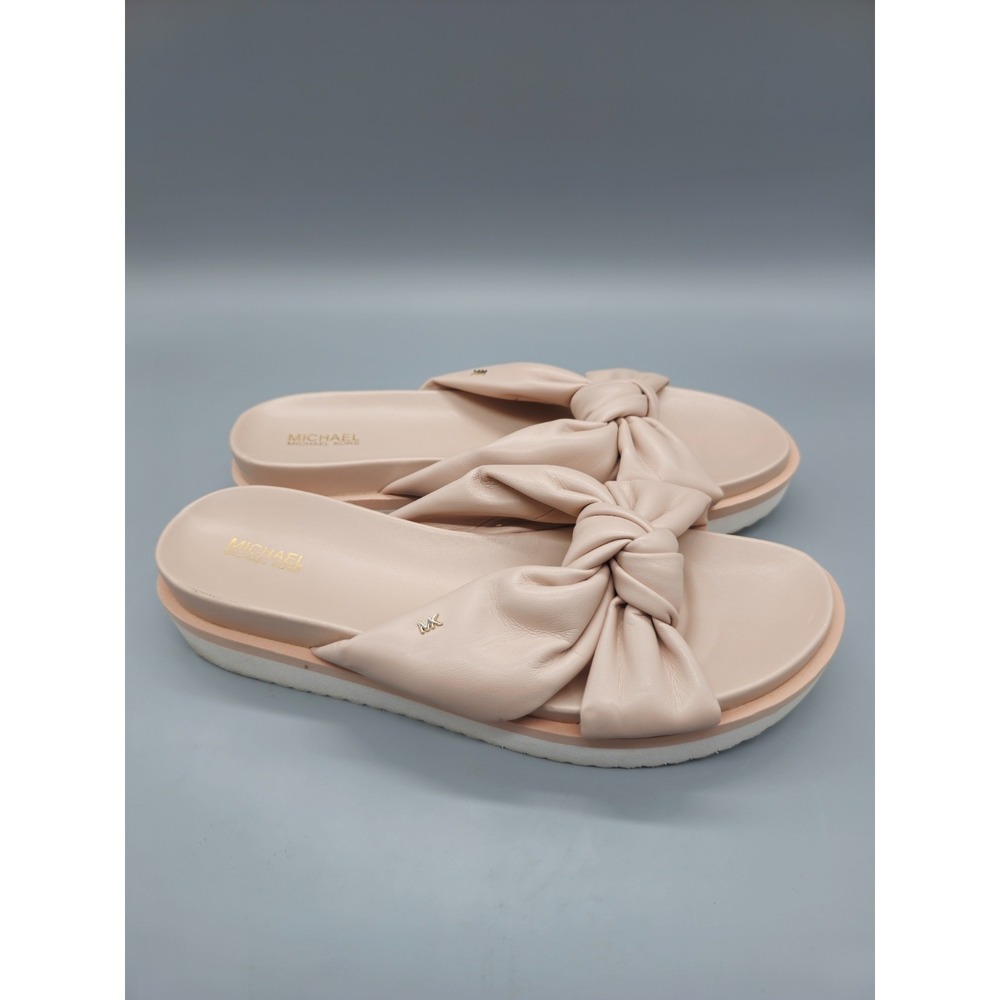 Michael Kors Bow Nude Pink Wedge Sandals Slip-On Open Toe Comfort 9.5 M